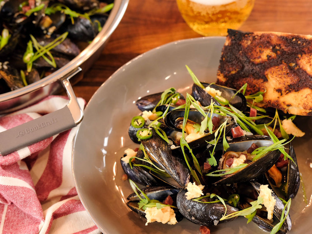 Mussels and Miso with Grilled Bread